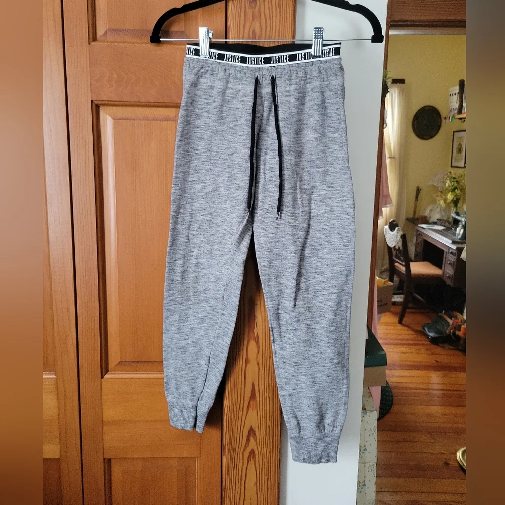 Justice Girls Heathered Marbled Gray Sweatpants Joggers w Logo Waistband 10